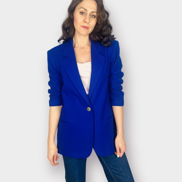 90s Sag Harbor Blue Wool Blazer - Picture 2 of 7